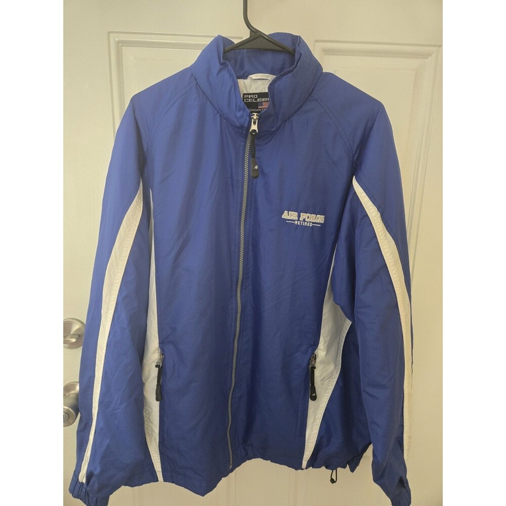 Pro Celebrity Men's Blue White Air Force Veteran Logo Windbreaker Jacket Size M